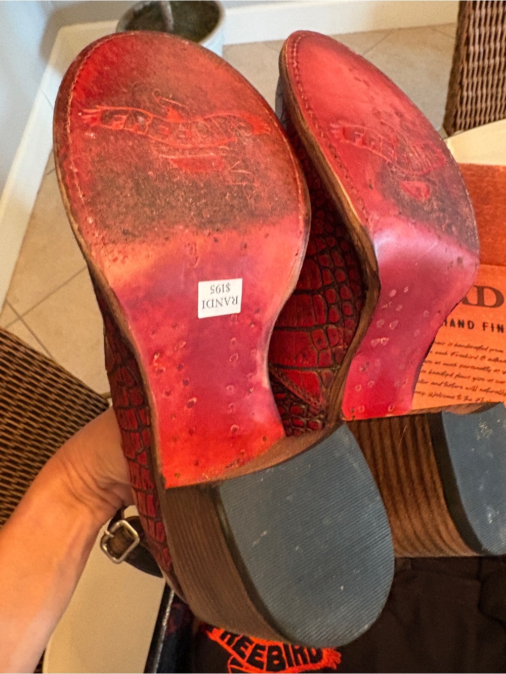 Freebird Women’s Red Croc-Embossed Block Heel Pumps with Ankle Straps…worn once - Picture 5 of 5